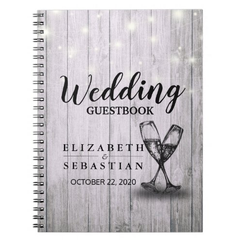 Wedding Guestbook Champagne Glasses Wood Lights Notebook