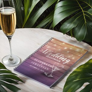 Wedding Guestbook Champagne Glasses Wood Lights Notebook