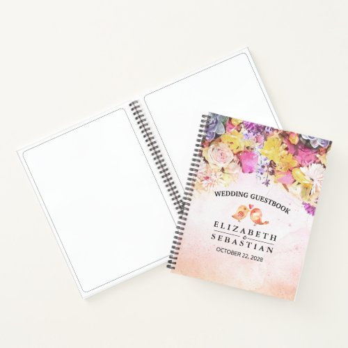 Wedding Guestbook Chic Colorful Watercolor Flowers Notebook