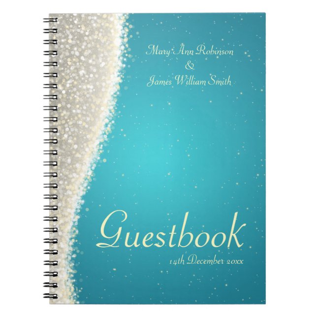 Wedding Guestbook Dazzling Sparkles Turquoise Notebook (Front)
