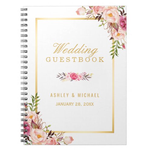 Wedding Guestbook _ Elegant Chic Gold Pink Floral Notebook