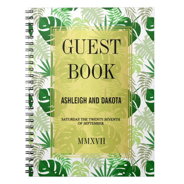 Wedding Guestbook | Exotic Green Tropical Leaves Notebook (Front)