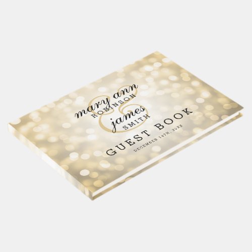 Wedding Guestbook Gold Bokeh Lights