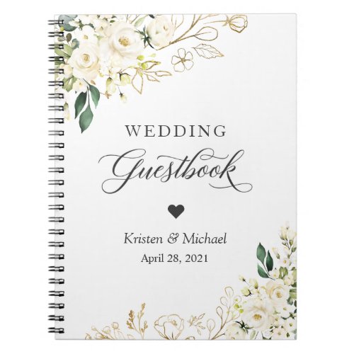 Wedding Guestbook Greenery White Rose Gold Floral Notebook