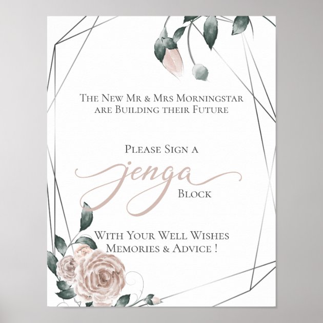 Vintage Roses Jenga Guest Book Personalised Wedding Sign 