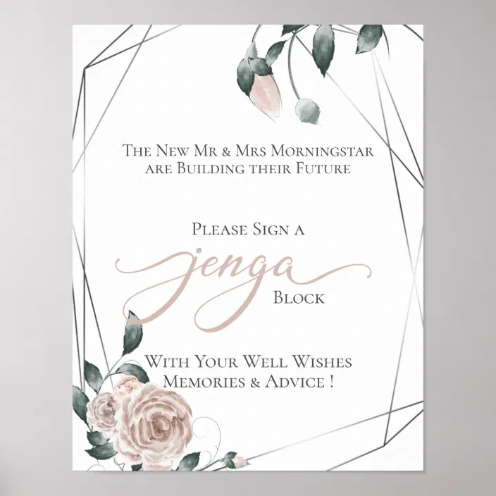 Poster Roses Jenga Guest Book Personalised Wedding Sign
