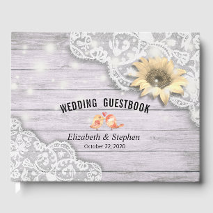 Wedding Guestbook Lace Sunflower Wood String Light