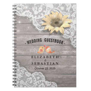 Wedding Guestbook Lace Sunflower Wood String Light Notebook