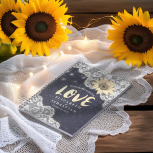 Wedding Guestbook Lace Sunflowers String Lights Notebook