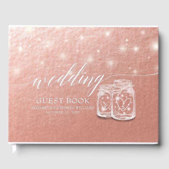 Wedding Guestbook Mason Jar String Light Rose Gold (Front)
