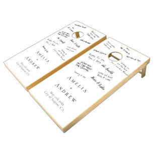 Wedding Guestbook Modern Elegance Black White  Cornhole Set