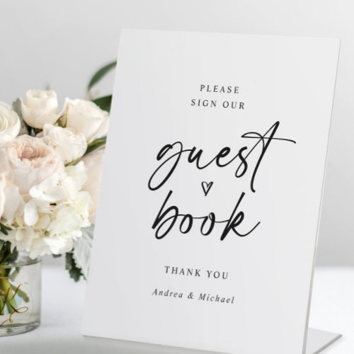Wedding Guestbook Modern Minimalist Handwriting Pedestal Sign