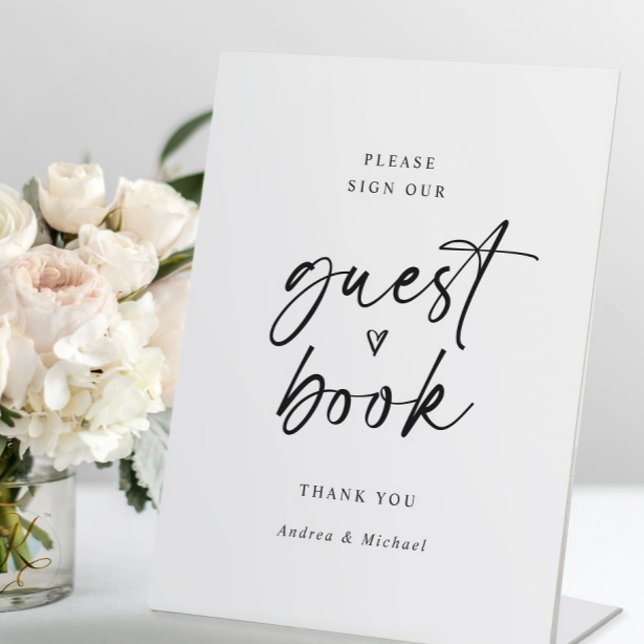 Wedding Guestbook Modern Minimalist Handwriting Pedestal Sign (Creator Uploaded)