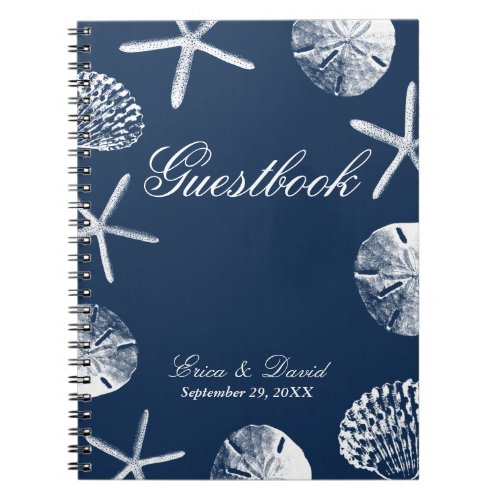 Wedding Guestbook  Navy Blue Beach Theme Seashell Notebook
