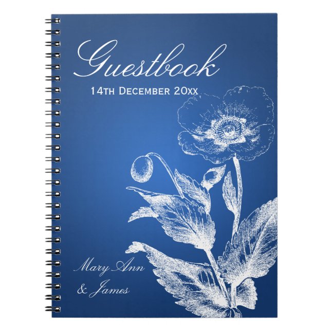 Wedding Guestbook Poppy Blue Notebook (Front)