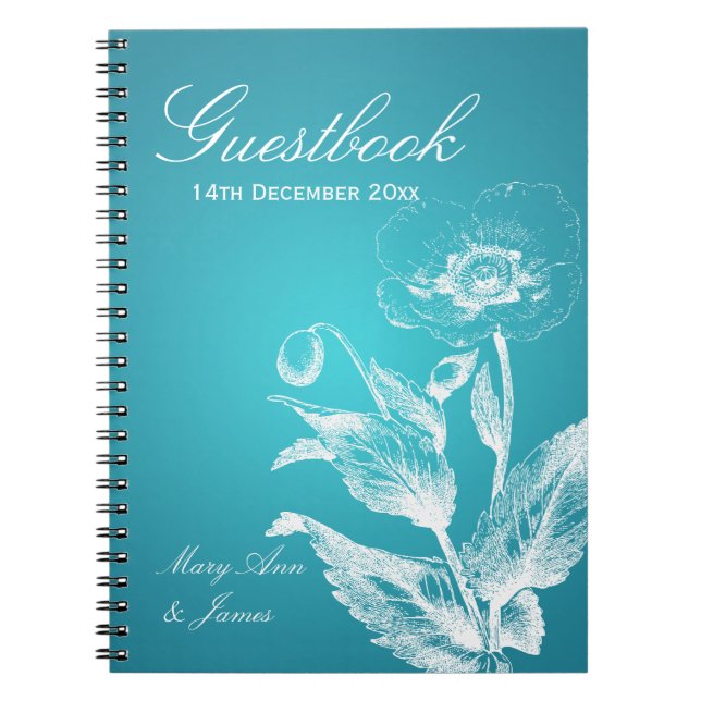 Wedding Guestbook Poppy Turquoise Notebook (Front)
