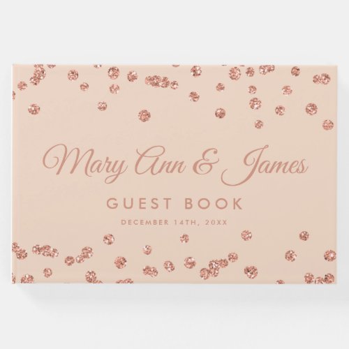 Wedding Guestbook Rose Gold Glitter Confetti Blush