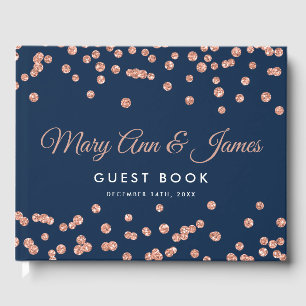 Wedding Guestbook Rose Gold Glitter Confetti Navy