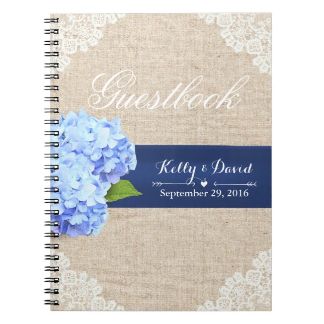 Wedding Guestbook | Rustic Hydrangea Lace & Burlap Notebook (Front)