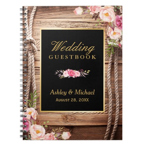 Wedding Guestbook _ Rustic Wood Knot Floral Notebook