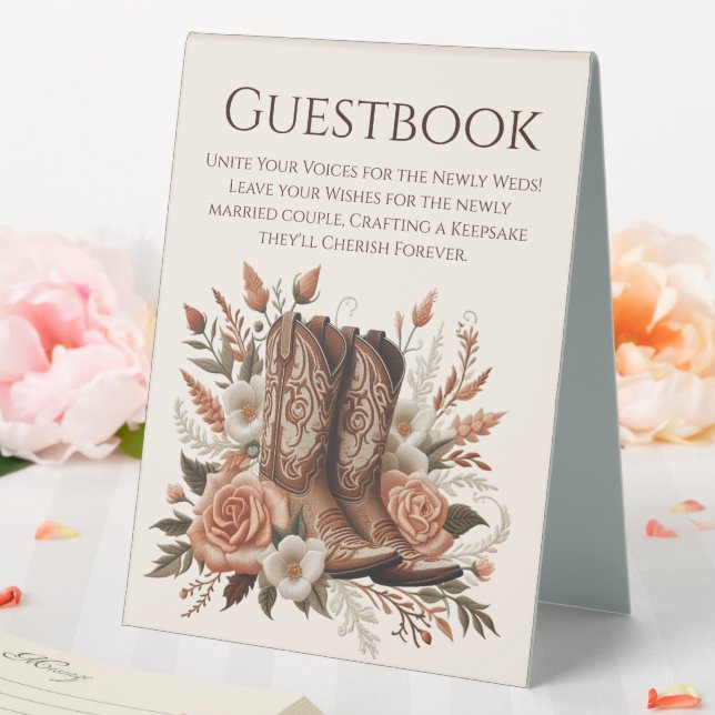 Wedding Guestbook Sign-Cowboy Boots with Flowers Table Tent (In SItu (Wedding))