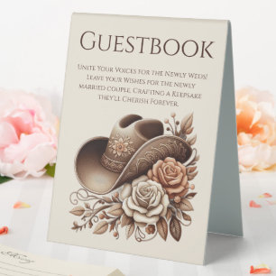 Wedding Guestbook Sign-Cowgirl Hat with Flowers Table Tent