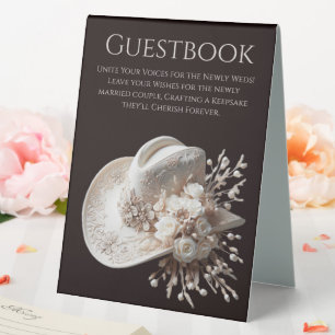 Wedding Guestbook Sign-Cowgirl Hat with Flowers Table Tent