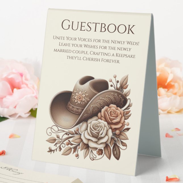 Wedding Guestbook Sign-Cowgirl Hat with Flowers Table Tent (In SItu (Wedding))