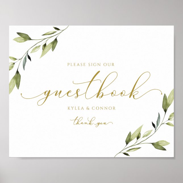 Wedding Guestbook Sign Ethereal Greenery and Gold (Front)