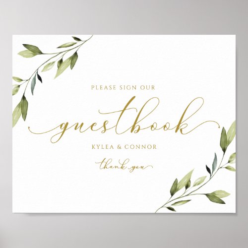 Wedding Guestbook Sign Ethereal Greenery and Gold