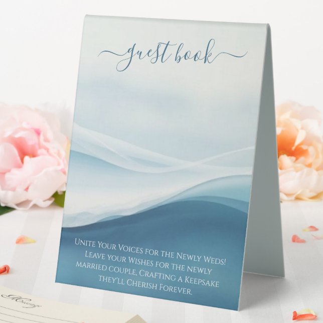 Wedding Guestbook Sign-Serene Blue Abstract Table Tent (In SItu (Wedding))