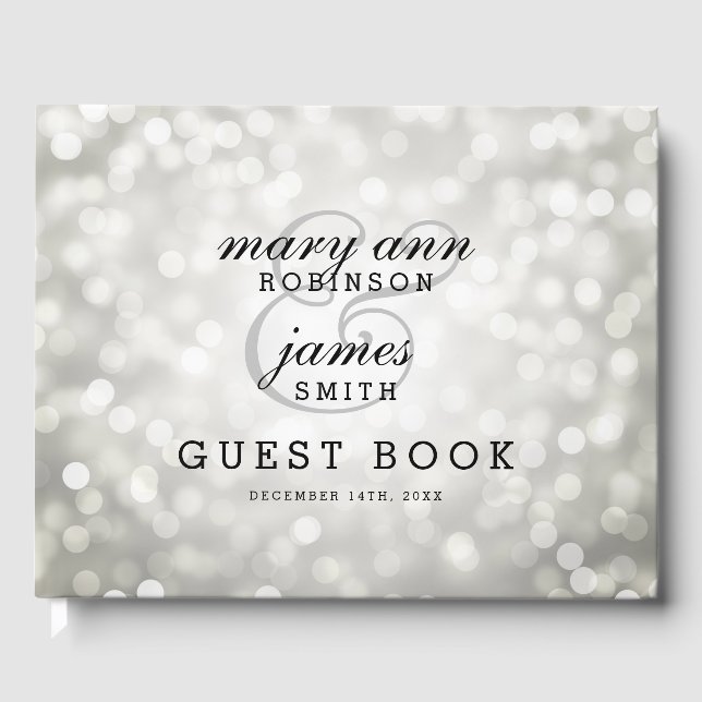 Wedding Guestbook Silver Bokeh Lights (Front)