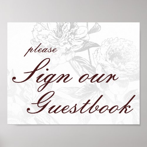 Wedding Guestbook Simple Floral Silver Burgundy