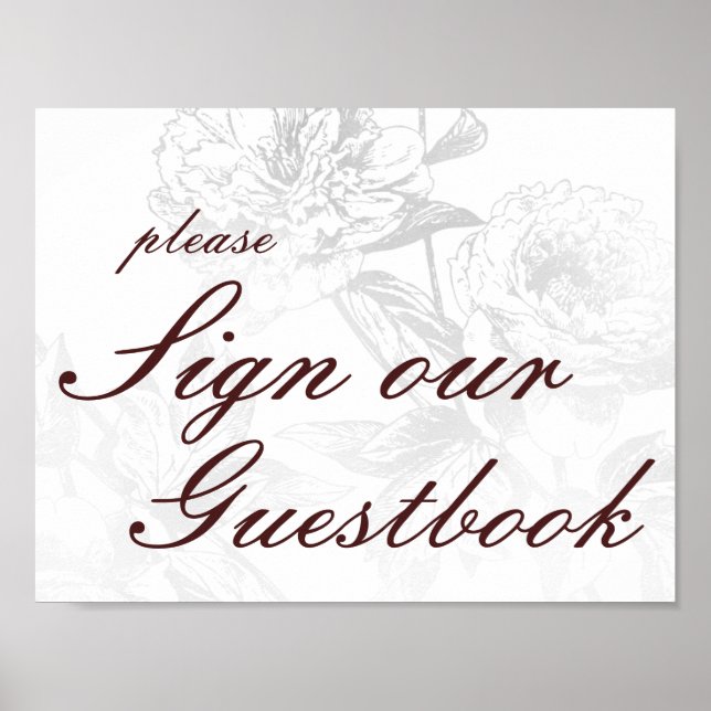 Wedding Guestbook Simple Floral Silver Burgundy (Front)