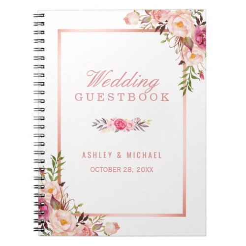 Wedding Guestbook _ Stylish Rose Gold Pink Floral Notebook