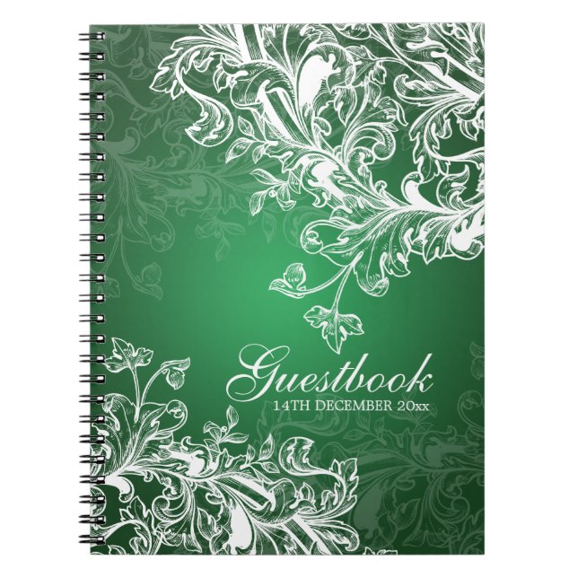 Wedding Guestbook Vintage Swirls Green Notebook (Front)