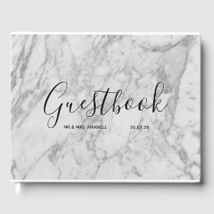 Wedding Guestbook White Marble Minimalist Chic
