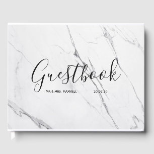 Wedding Guestbook White Marble Minimalist Chic