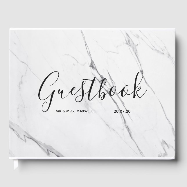 Wedding Guestbook | White Marble Minimalist Chic (Front)