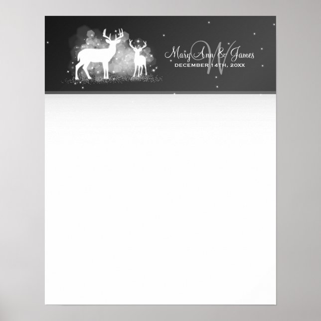 Wedding Guestbook Winter Deer Sparkle Black (Front)