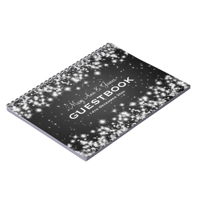 Wedding Guestbook Winter Sparkle Black Notebook (Left Side)