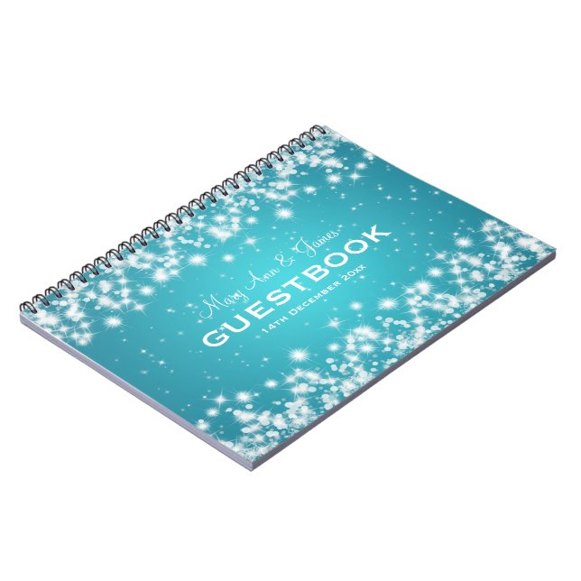 Wedding Guestbook Winter Sparkle Turquoise Notebook (Left Side)