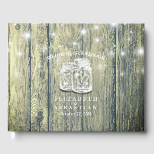 Wedding Guestbook Wood Chic Mason Jar String Light