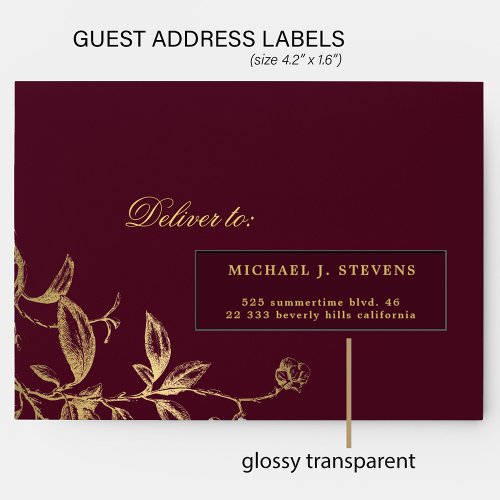 Wedding guests 24 custom burgundy address labels 