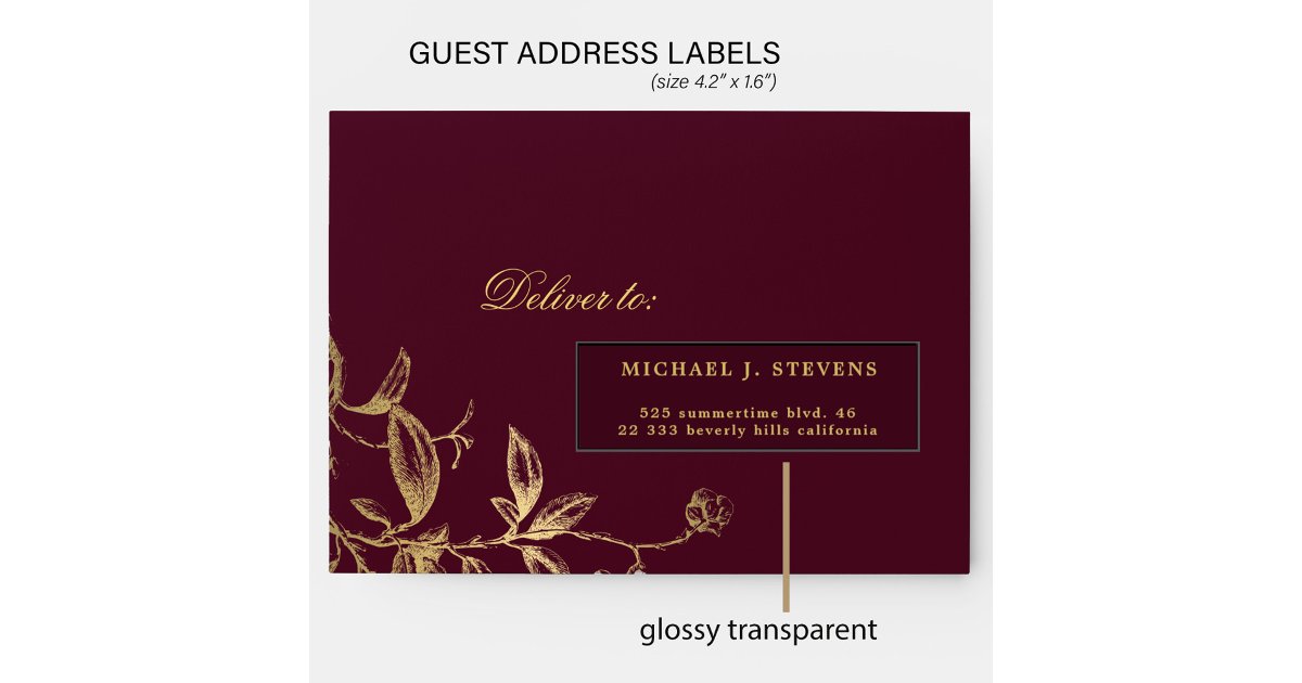 Wedding guests 24 custom burgundy address labels | Zazzle