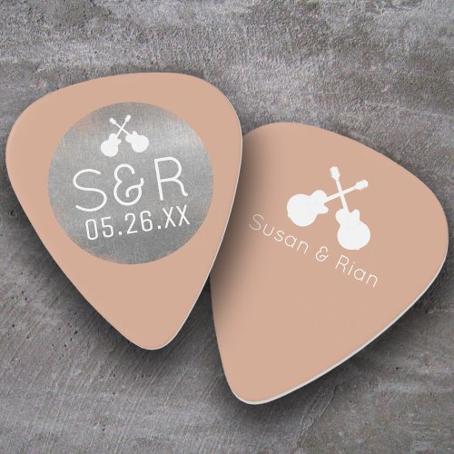 Wedding Guitarists Stylishly Monogrammed Rose Guitar Pick