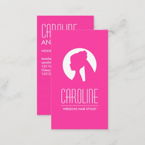 Wedding hair stylist hot pink fashion business card