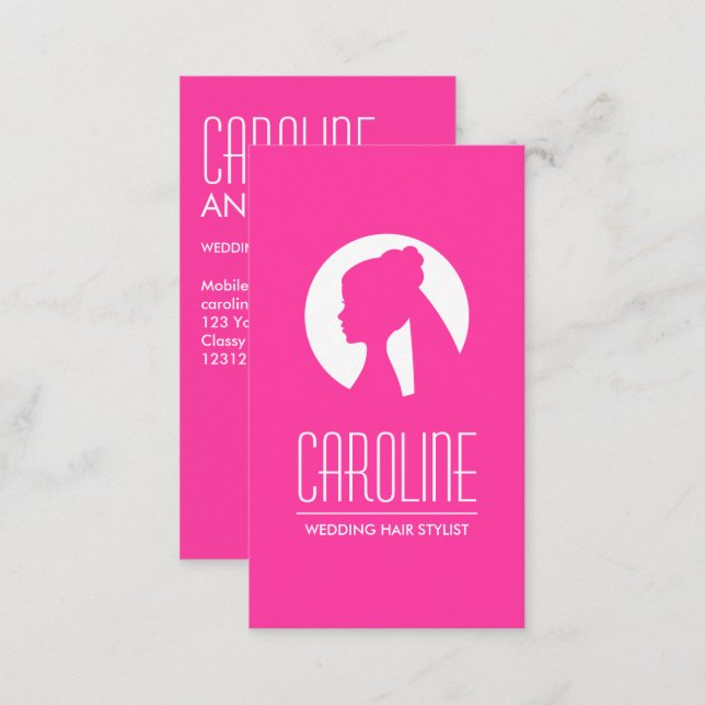 Wedding hair stylist hot pink fashion business card (Front/Back)