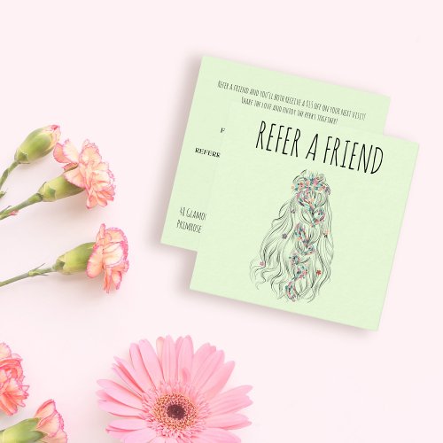 Wedding Hair Stylist Lime Green Wavy Hair Floral Appointment Card