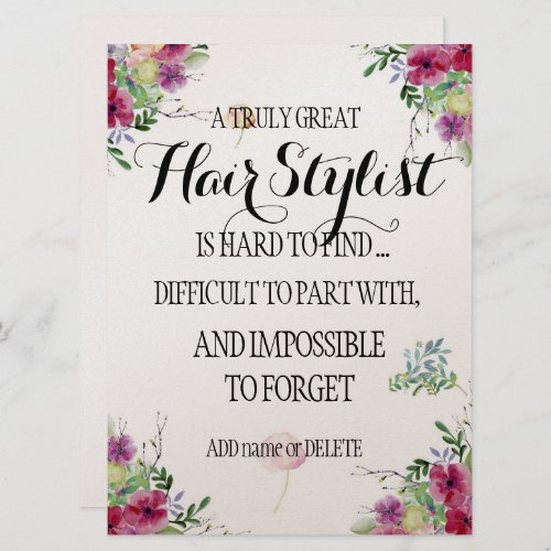 Wedding Hair Stylist Thank you Appreciation Gift Card